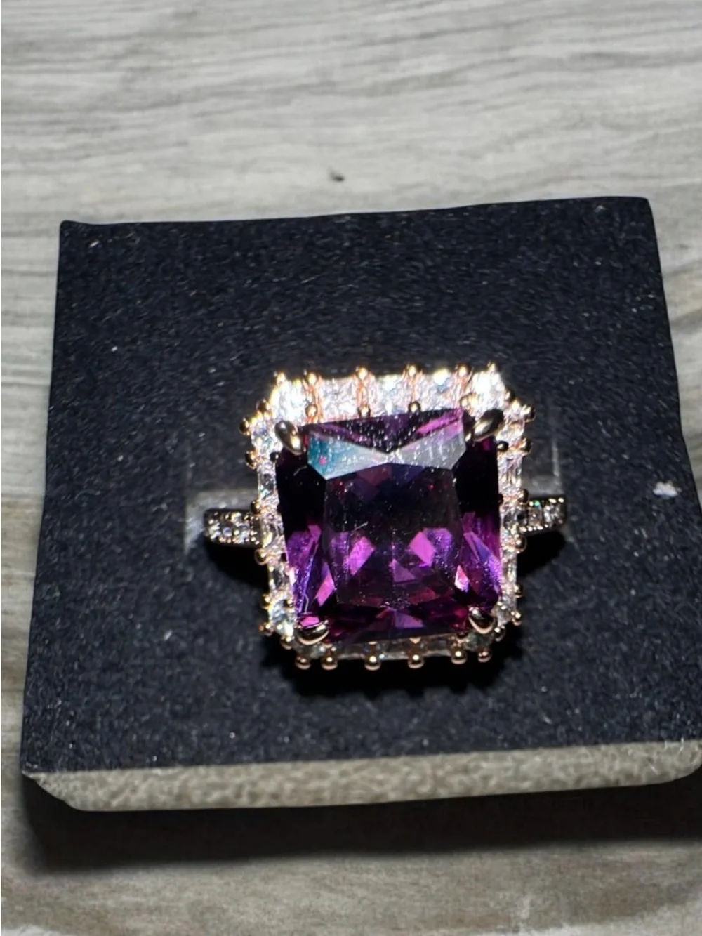 Bomb Party goldtone Amethyst-Style Square Halo Ring - Deep Purple
